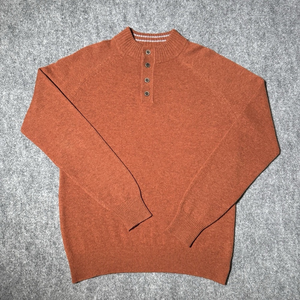 Peter Millar Sweater‎ Orange Merino Wool Quarter Button Men Medium Preppy Office